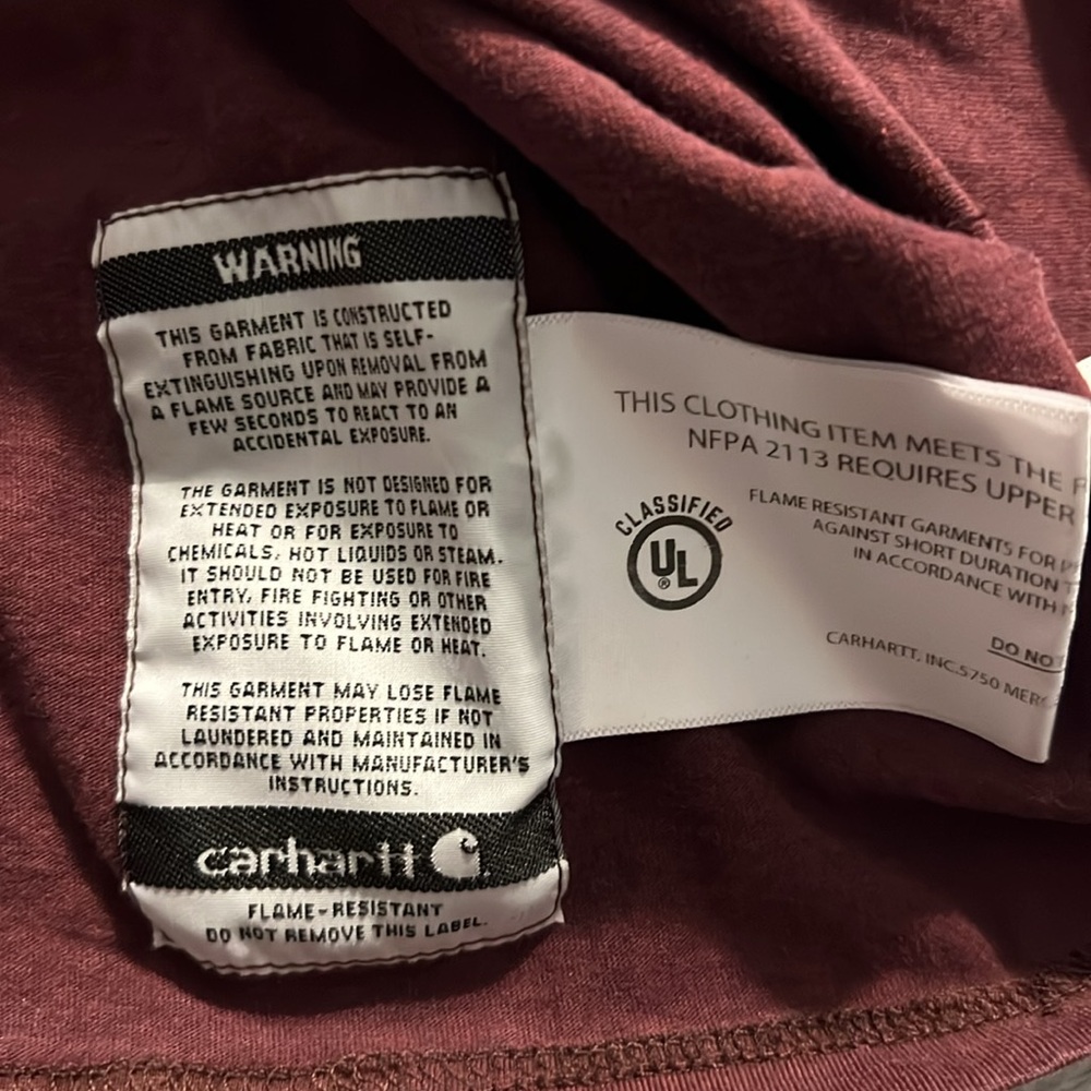 Carhartt Flame Resistant Men's Long Sleeve Tee - Maroon - Picture 5 of 5